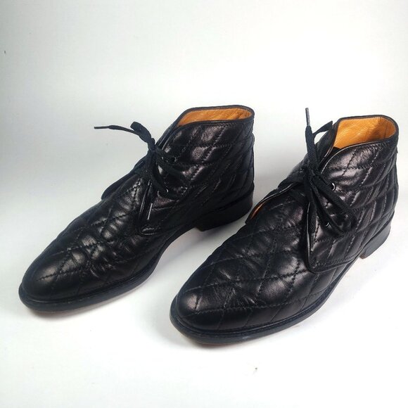 Cole Haan Black Leather Lace Up Quilted Ankle Boots Sz 7 Made In Italy - Picture 4 of 16